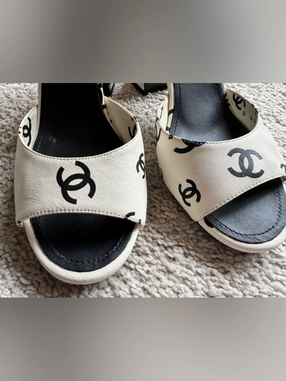 CHANEL 22SS Runway Style Printed CC Slingback Heeled Sandals, Size 37 - Picture 6 of 10